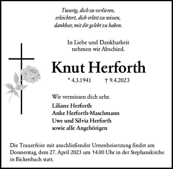 Traueranzeige von Knut Herforth von Darmstädter Echo