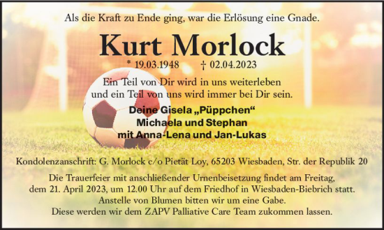 Traueranzeige von Kurt Morlock von Wiesbadener Kurier