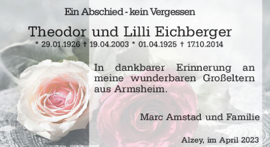 Traueranzeige von Lilli Eichberger von Allgemeine Zeitung Alzey