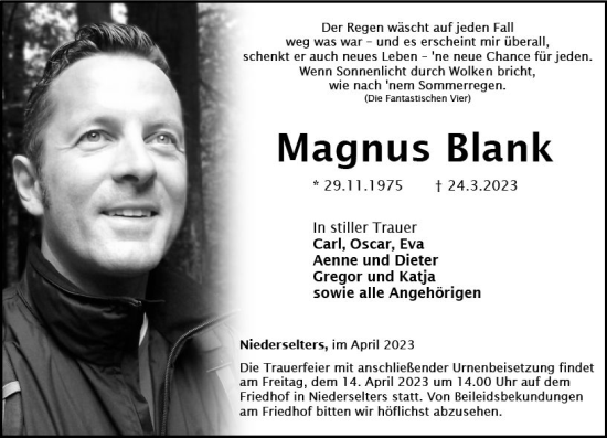 Traueranzeige von Magnus Blank von Camberger Anzeiger