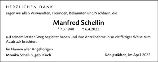 Traueranzeige von Manfred Schellin von Rüsselsheimer Echo