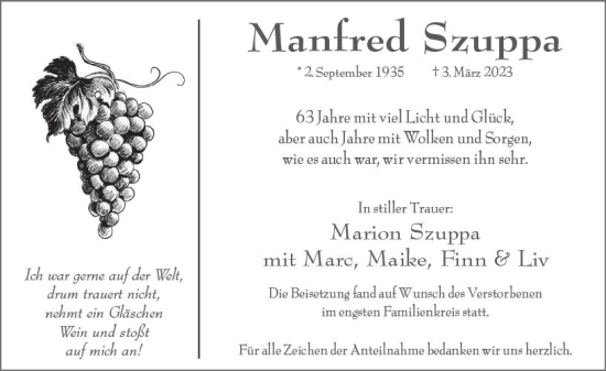 Traueranzeige von Manfred Szuppa von Wiesbadener Kurier