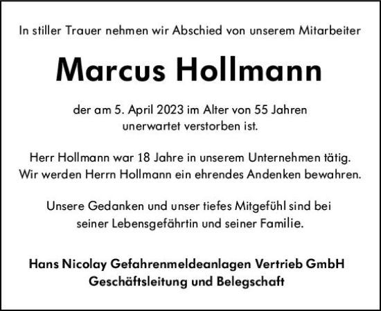 Traueranzeige von Marcus Hollmann von Darmstädter Echo
