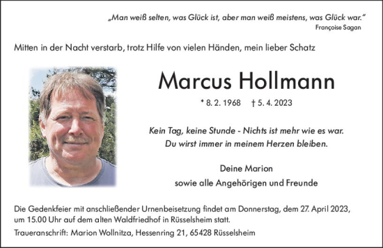 Traueranzeige von Marcus Hollmann von Rüsselsheimer Echo