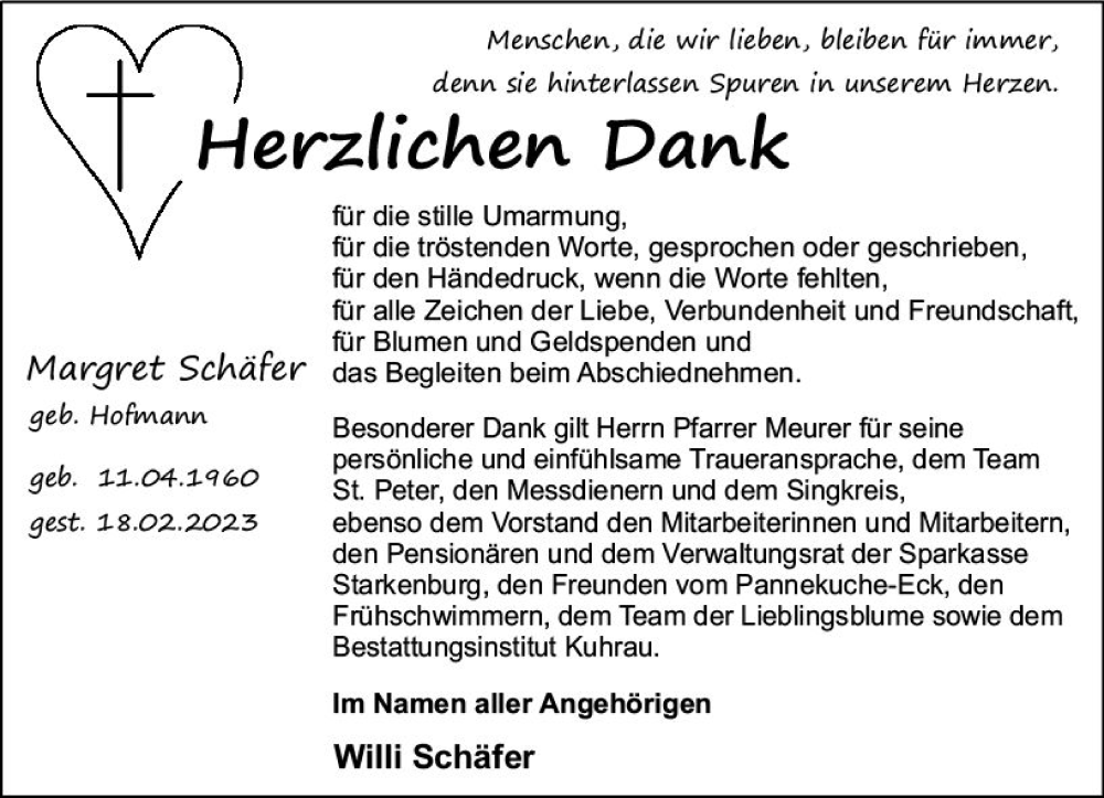  Traueranzeige für Margret Schäfer vom 22.04.2023 aus Starkenburger Echo