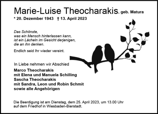 Traueranzeige von Marie-Luise Theocharakis von Wiesbadener Kurier