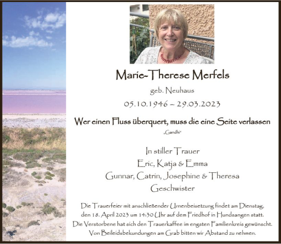 Traueranzeige von Marie-Therese Merfels von Nassauische Neue Presse