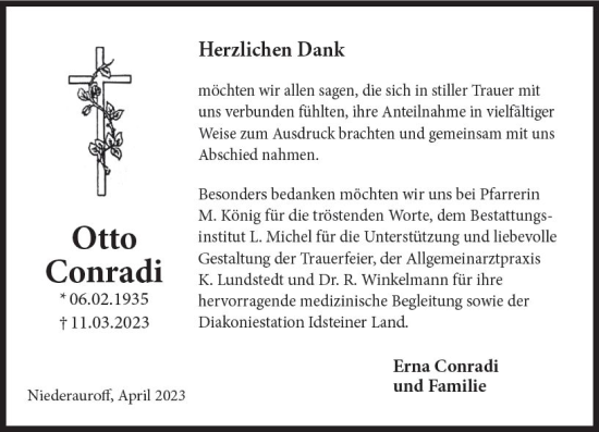 Traueranzeige von Otto Conradi von Wiesbadener Kurier