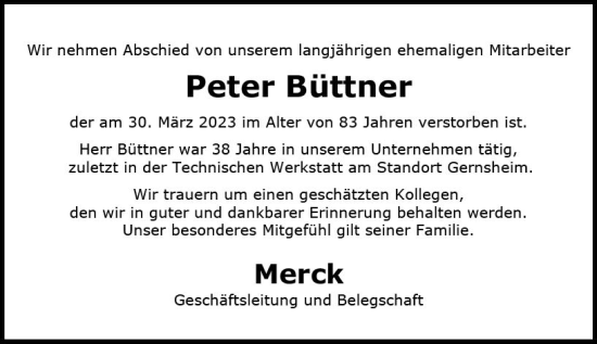 Traueranzeige von Peter Büttner von Groß-Gerauer Echo
