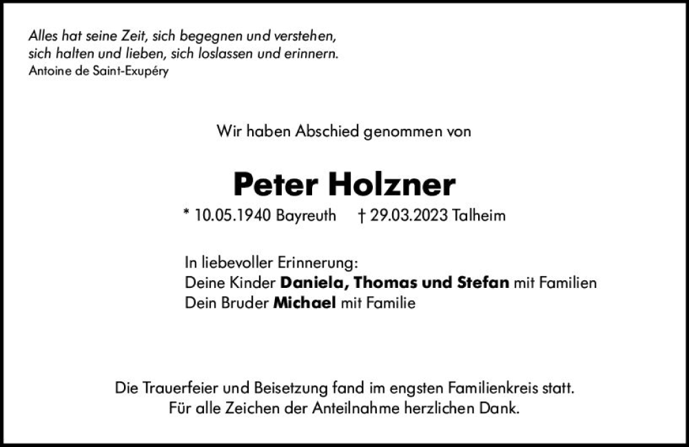  Traueranzeige für Peter Holzner vom 22.04.2023 aus Darmstädter Echo