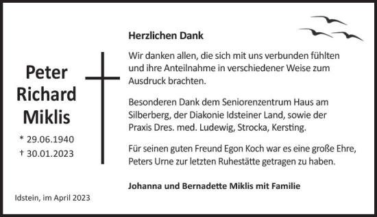 Traueranzeige von Peter Richard Miklis von Idsteiner Land/Untertaunus
