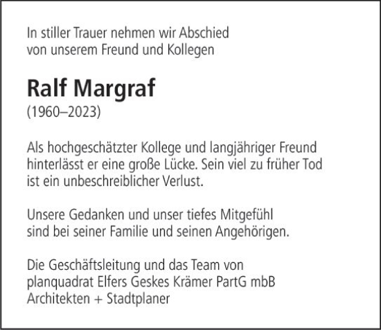 Traueranzeige von Ralf Margraf von Darmstädter Echo