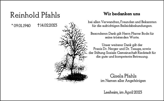 Traueranzeige von Reinhold Pfahls von Groß-Gerauer Echo