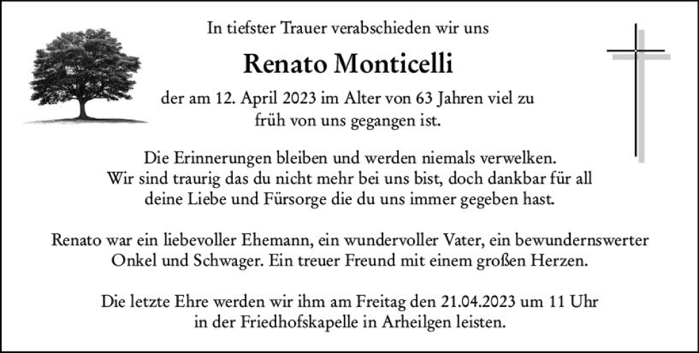  Traueranzeige für Renato Monticelli vom 18.04.2023 aus Darmstädter Echo