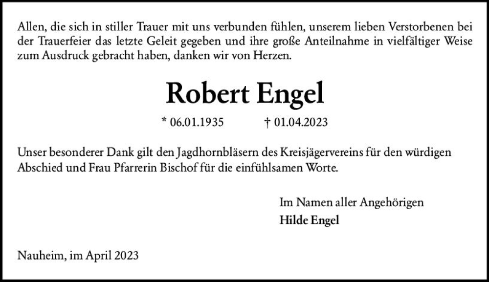  Traueranzeige für Robert Engel vom 29.04.2023 aus Groß-Gerauer Echo