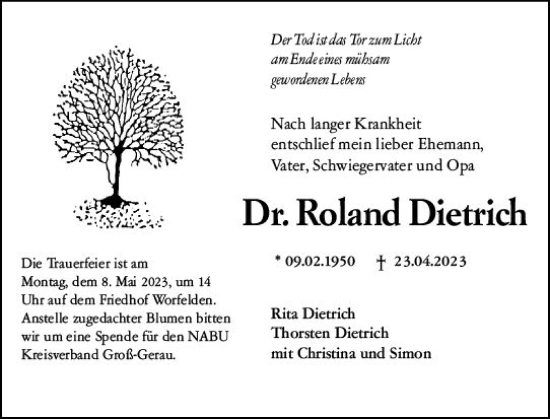 Traueranzeige von Roland Dietrich von Groß-Gerauer Echo