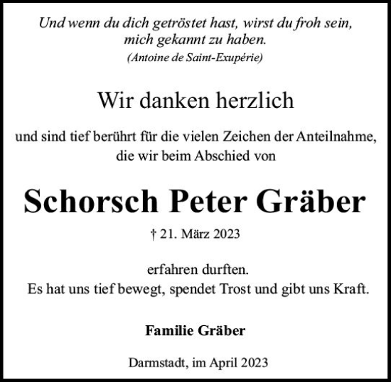 Traueranzeige von Schorsch Peter Gräber von Darmstädter Echo
