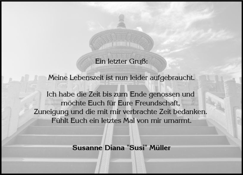  Traueranzeige für Susanne Diana Müller vom 15.04.2023 aus Wiesbadener Kurier