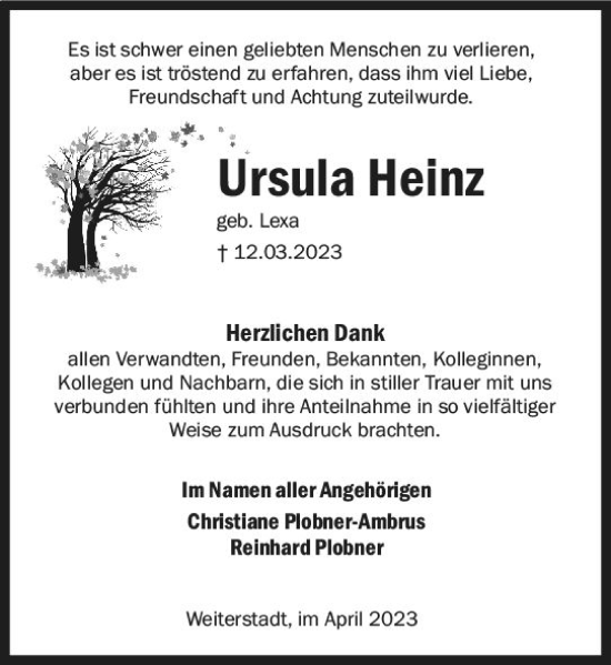 Traueranzeige von Ursula Heinz von Darmstädter Echo