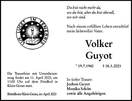 Traueranzeige von Volker Guyot von Groß-Gerauer Echo