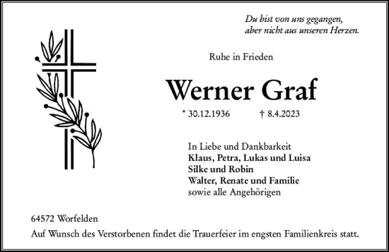 Traueranzeige von Werner Graf von Groß-Gerauer Echo