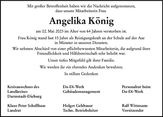 Traueranzeige von Angelika König von Darmstädter Echo