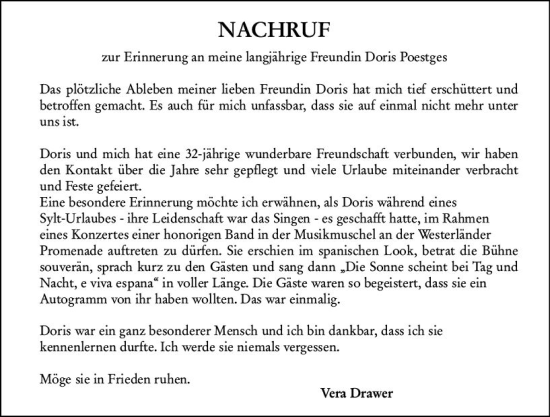 Traueranzeige von Doris Poestges von Hinterländer Anzeiger