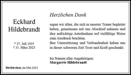 Traueranzeige von Eckhard Hildebrandt von Nassauische Neue Presse