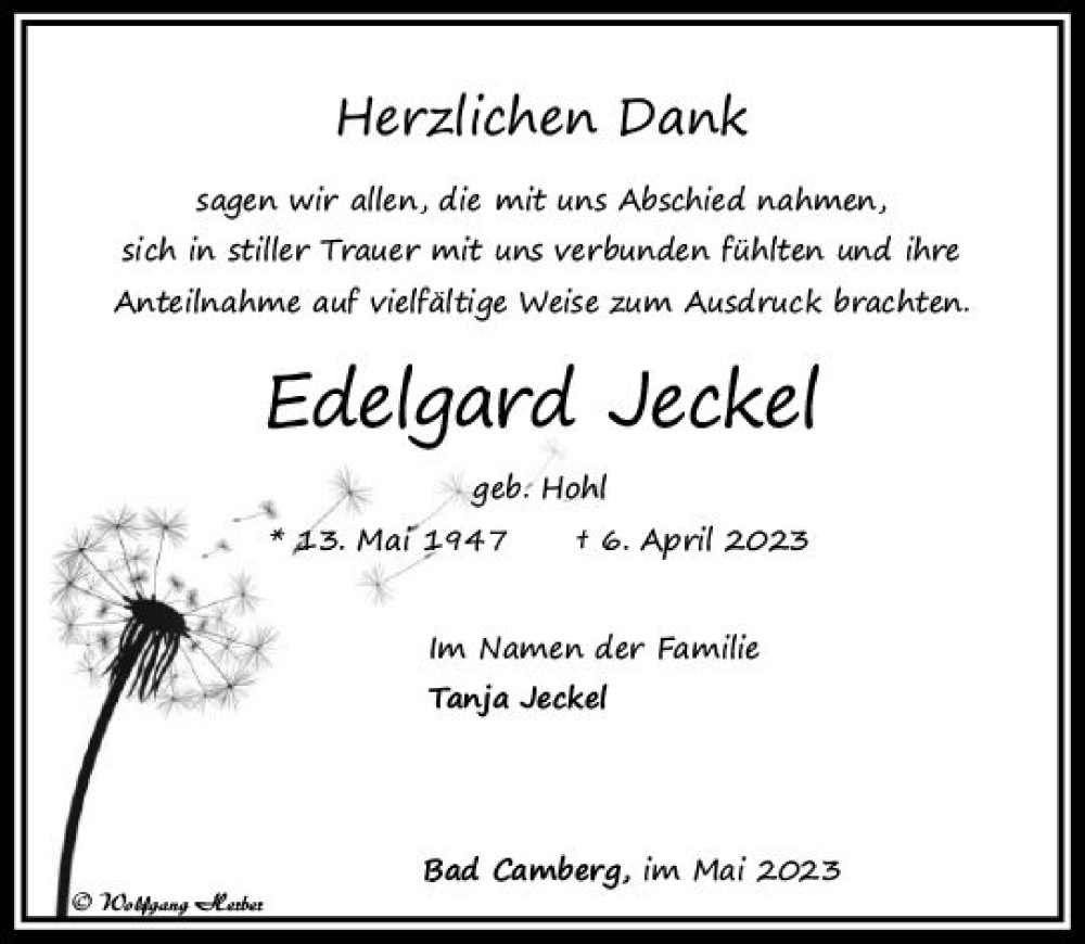  Traueranzeige für Edelgard Jeckel vom 04.05.2023 aus Camberger Anzeiger
