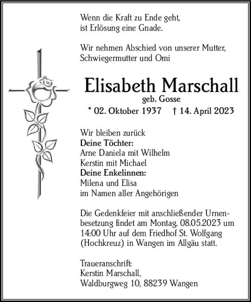  Traueranzeige für Elisabeth Marschall vom 03.05.2023 aus Starkenburger Echo