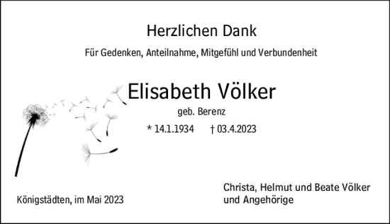 Traueranzeige von Elisabeth Völker von Rüsselsheimer Echo