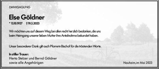 Traueranzeige von Else Göldner von Rüsselsheimer Echo