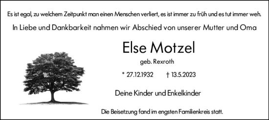 Traueranzeige von Else Motzel von Darmstädter Echo