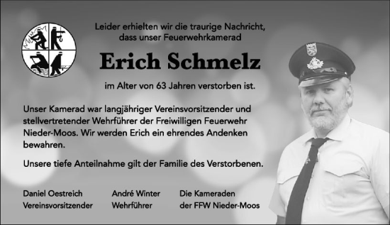 Traueranzeige von Erich Schmelz von VRM Trauer