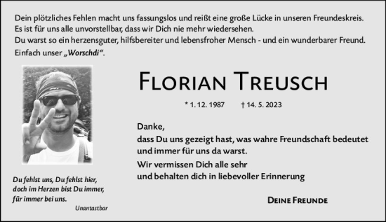 Traueranzeige von Florian Treusch von Odenwälder Echo