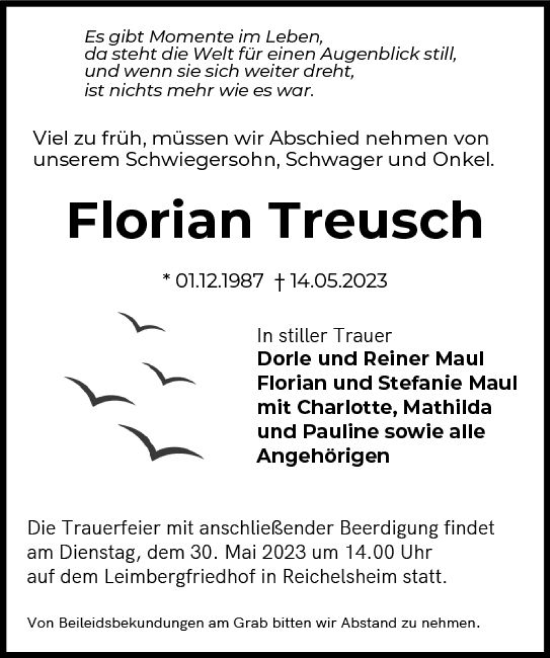 Traueranzeige von Florian Treusch von Odenwälder Echo