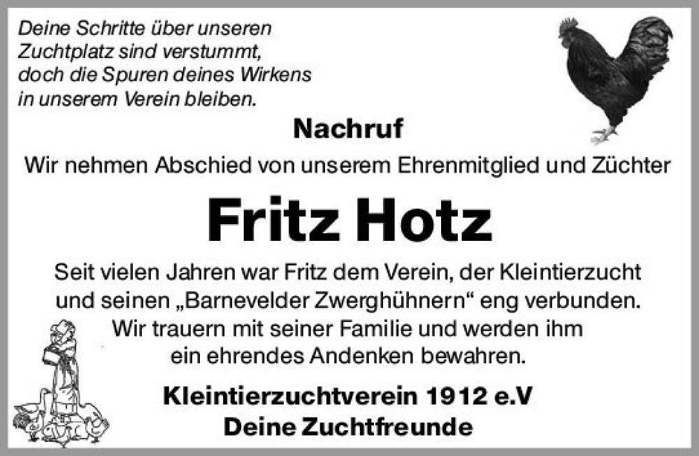  Traueranzeige für Fritz Hotz vom 06.05.2023 aus Dieburger Anzeiger/Groß-Zimmerner Lokal-Anzeiger