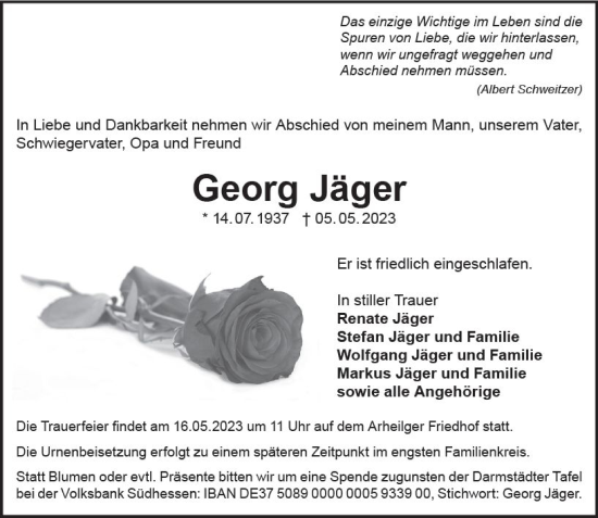 Traueranzeige von Georg Jäger von Darmstädter Echo
