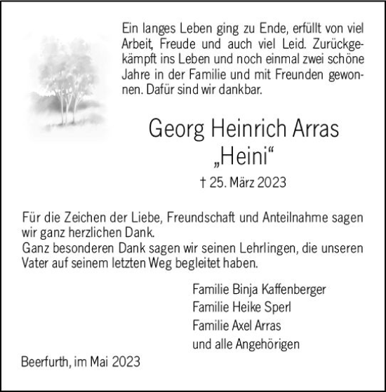 Traueranzeige von Georg Heinrich Arras von Odenwälder Echo