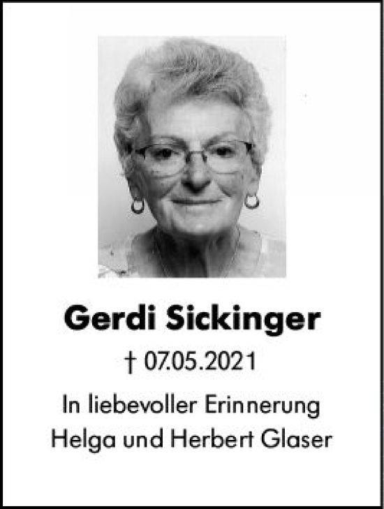 Traueranzeige von Gerdi Sickinger von Allgemeine Zeitung Mainz