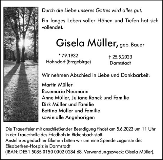 Traueranzeige von Gisela Müller von Darmstädter Echo