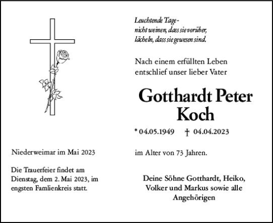 Traueranzeige von Gotthardt Peter Koch von VRM Trauer