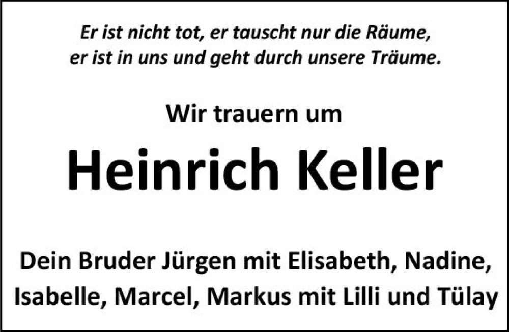 Traueranzeige für Heinrich Keller vom 13.05.2023 aus Darmstädter Echo
