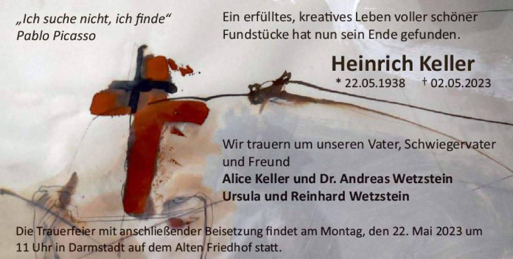  Traueranzeige für Heinrich Keller vom 13.05.2023 aus Darmstädter Echo