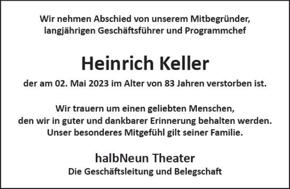  Traueranzeige für Heinrich Keller vom 13.05.2023 aus Darmstädter Echo