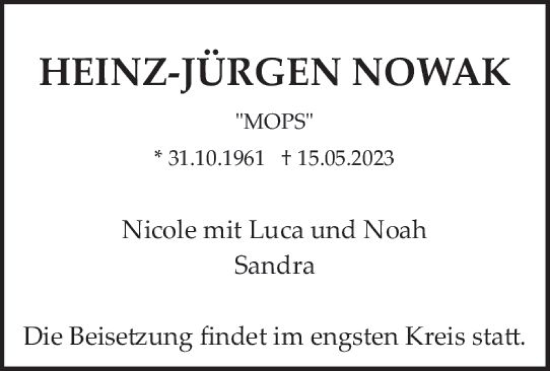 Traueranzeige von Heinz-Jürgen Nowak von Odenwälder Echo