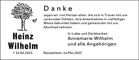 Traueranzeige von Heinz Wilhelm von Rüsselsheimer Echo