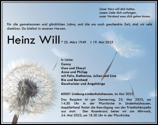 Traueranzeige von Heinz Will von Nassauische Neue Presse