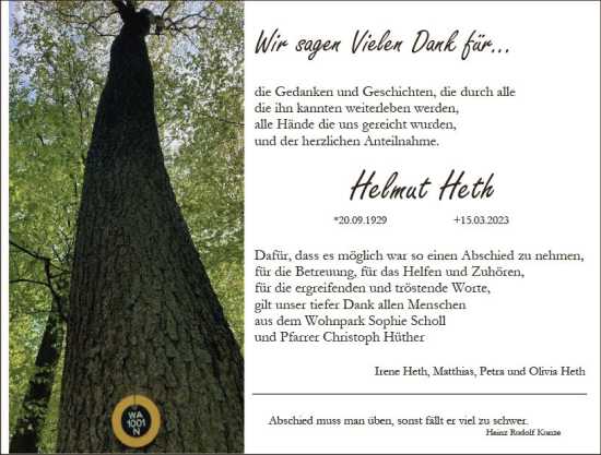 Traueranzeige von Helmut Heth von Allgemeine Zeitung Bingen/Ingelheim