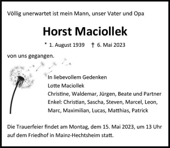 Traueranzeige von Horst Maciollek von Allgemeine Zeitung Mainz